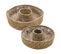 Lot de 2 anneaux de plantation en jonc de mer naturel avec film - 34/27 cm - En fibre naturelle - Pour planter directement - Pot de fleurs décoratif - Pot de fleurs - Panier à plantes