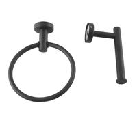 Lot de 2 anneaux porte-serviettes et porte-papier toilette noirs en acier inoxydable
