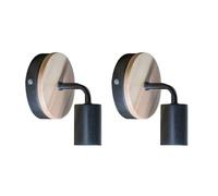 Lot de 2 appliques murales - Base LED E27 - Fer noir et bois - Style européen - Minimaliste (sans ampoule)