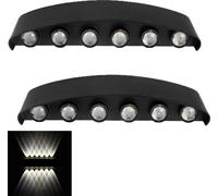 Lot de 2 appliques murales d'intérieur et d'extérieur « Up & Down » en aluminium, spots muraux modernes orientables vers le haut et vers le bas, 12 W, IP65, pour couloir et jardin, noir, blanc