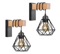 Lot de 2 appliques murales - ERROLVES - Noir - Sans ampoule - Vintage Lustre Suspension Rétro Cage Design