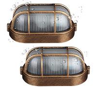 Lot de 2 Appliques Murales Hublot Ovale Extérieure, Lampe Murale Rétro, Lampe Exterieur Murale Aluminium, Verre Dépoli, E27 60W Max, Luminaires Intérieur/d’extérieur Eclairage Pour Patio Jardin Balcon