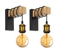 Lot de 2 Appliques murales Industrielles en Bois Lampe Murale Vintage Eclairage Murale Intérieur Rétro E27 douille,40W