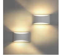 Lot de 2 appliques murales LED d'intérieur modernes, appliques murales blanches en plâtre, 7 W, lumière blanche chaude