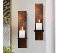 Lot de 2 appliques murales pour bougies, support de bougie décoratif en bois, applique murale de style campagnard, décoration murale pour le salon Brun,Blanc,Noirbois