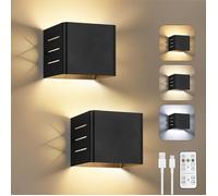 Lot de 2 appliques murales sans-fil modernes en noir mat creux, lampe de chevet LED rechargeable par USB pour l’intérieur.