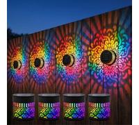 Lot de 2 appliques murales solaires en forme de mandala, sept couleurs changeantes, lampe de projection décorative pour extérieur, étanche, lumière de clôture en métal pour cour, jardin, terrasse