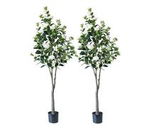 Lot de 2 Arbre Artificiel,Plantes Artificielles de Camélia, Blanc réaliste, 180cm Arbre à Fleurs , Plante Florale en Pot