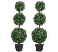 Lot de 2 arbres artificiels - HOMCOM - 3 boules de buis topiaires avec pot - intérieur et extérieur - PE - 101,6H cm - vert