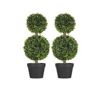HOMCOM Lot de 2 arbres buis artificiel plantes artificielles double boules avec tronc et pot inclus - hauteur 60 cm vert