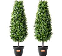 Lot de 2 arbres topiaires artificiels en buis de 90 cm, décoration UV pour l'intérieur/l'extérieur