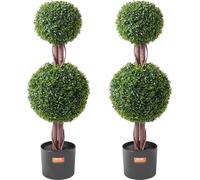 Lot de 2 arbres topiaires artificiels en buis de 90 cm, décoration UV pour l'intérieur/l'extérieur