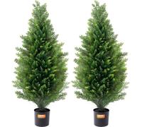 Lot de 2 arbres topiaires artificiels en cèdre de 91 cm, décoration UV pour l'intérieur/l'extérieur