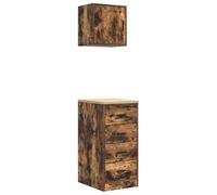 Lot de 2 armoires de garage en bois de chêne fumé avec porte battante et tiroir, armoire de rangement pour garage, cave, bureau, casier polyvalent avec étagère et verrouillable pour
