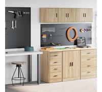 Lot de 2 armoires de garage en chêne Sonoma - Armoire d'atelier avec porte battante - Armoire de rangement pour outils, garage, cave, atelier, avec étagère et tiroir