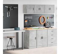 Lot de 2 armoires de garage - Gris béton - En bois - Avec porte battante et étagère - Pour entrepôt, garage, cave, atelier, bureau - Multifonction - Rangement pour charges lourdes