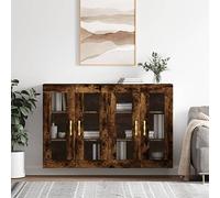 Lot de 2 armoires murales en bois de chêne fumé avec portes en verre pour salon et cuisine - Armoire suspendue robuste avec espace de rangement et montage mural pour une élégance élégante