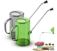 Lot de 2 arrosoir à long bec en acier inoxydable pour plantes d'intérieur et extérieures, jardinage, plantes suspendues, succulentes, fleurs, vert et gris