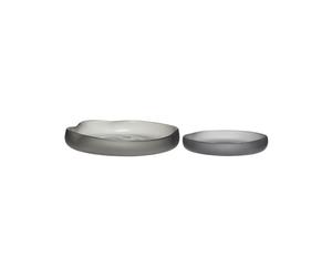 Lot de 2 assiettes en verre gris fumé, plates, unies, rondes - Hübsch, Bow - Ø23x4 cm