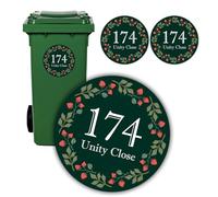 Lot de 2 autocollants en vinyle imperméable pour poubelle à roulettes, format A5, numéro de maison et nom de rue, motif floral vert