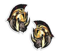 Lot de 2 autocollants en vinyle motif rhinocéros guerrier 10 cm - Autocollant animal gladiateur romain #70769