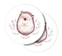 Lot de 2 autocollants ronds en vinyle - 10 cm - Motif bébé hérisson - Aquarelle - Pour ordinateurs portables, tablettes, bagages, scrapbooking, réfrigérateur - #60647
