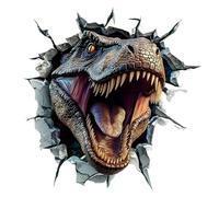 Lot de 2 autocollants T-Rex imperméables en vinyle pour voiture, ordinateur portable, mur, 14 cm, décoration amovible, résistante aux rayures, effet mur brisé