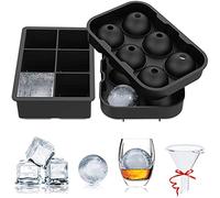 Lot de 2 Bac a Glacon Silicone, Grand Glacons Moule & Moule à Glaçons Rond avec Entonnoir, Sans BPA, Faciles à Retirer Bac Glacon pour Whisky, Cocktails, Fruits
