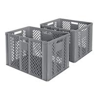 lot de 2 Bac gerbable normes Europe à parois et fonds ajourés - L x l x h 600 x 400 x 410 mm - gris