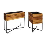 lot de 2 jardinières HWC-L25, jardinière, rectangulaire carrée Outdoor acier acacia bois FSC®-, marron
