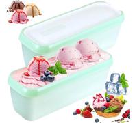 Lot de 2 bacs à glace, bacs à glace de 1,5 L pour la glace et les glaçons faits maison, avec couvercle, sans BPA, pour sorbets (vert menthe)