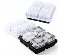 Lot de 2 bacs à glaçons carrés en silicone avec couvercle avec structure en diamant, grand bac à glaçons de 5 cm pour congélateur, boissons, whisky, cocktails et bar maison