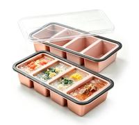Lot de 2 bacs à glaçons en silicone avec couvercle, sans BPA, empilables, pour soupe, bouillon, sauce, glaçons (4 grilles)