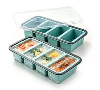 Lot de 2 bacs à glaçons en silicone avec couvercle, sans BPA, empilables, pour soupe, bouillon, sauce, glaçons (4 grilles)