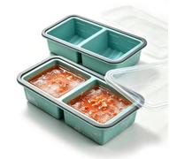 Lot de 2 bacs à glaçons en silicone avec couvercle, sans BPA, empilables, pour soupe, bouillon, sauce, glaçons (2 grilles)