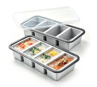 Lot de 2 bacs à glaçons en silicone avec couvercle, sans BPA, empilables, pour soupe, bouillon, sauce, glaçons (4 grilles)
