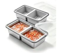Lot de 2 bacs à glaçons en silicone avec couvercle, sans BPA, empilables, pour soupe, bouillon, sauce, glaçons (2 grilles)