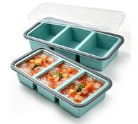 Lot de 2 bacs à glaçons en silicone avec couvercle, sans BPA, empilables, pour soupe, bouillon, sauce, glaçons (3 grilles)