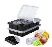 Lot de 2 bacs à glaçons légers en silicone avec cadre en métal, 15 x 2 glaçons carrés de 3,3 cm pour whisky, cocktail, avec couvercle souple