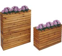 lot de 2 bacs à plantes HWC-L21, bac à plantes pot de fleurs plateau surélevé, anguleux Outdoor acacia bois , brun