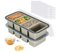 Lot de 2 Bacs de Congélation en Silicone avec Couvercles - Moule Portion Soupe, Bouillon, Sauce, Purée Bébé - Empilable, Sans BPA, Démoulage Facile (Gris - 4Compartiments × 250ML)