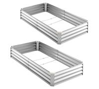 Lot de 2 bacs de jardin surélevés galvanisés, 180 x 90 x 30 cm, kit de bacs à fleurs rectangulaires en métal pour l'extérieur, bacs de plantation surélevés sans fond avec gants, en aluzinc, pour la cu