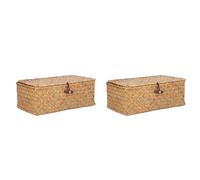 Lot de 2 Bacs de Rangement Plats en Jonc de Mer tissé avec Couvercle, Panier de Rangement en Jonc de Mer tissé Rectangulaire pour étagère, Organiseur de Bureau, Paniers