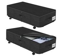 Lot de 2 bacs de rangement robustes à roulettes pour dessous de lit XL 50 L, tiroirs de rangement sous le lit, tiroir avec fond en métal, bacs de rangement avec couvercles pour vêtements, chaussures