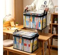 Lot de 2 bacs de rangement transparents, organiseur de livres à fermeture éclair, sacs de rangement pour déménagement avec poignées renforcées, sac de fichiers transparent pour bureau, conteneur de