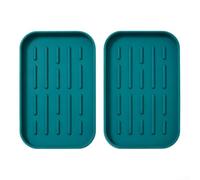 Lot de 2 Bacs d'Égouttement en Silicone pour Éponge - Organiseur de Rangement Cuisine avec pour bord Rehaussé - Tapis de Séchage Vaisselle 25x13cm(Green)