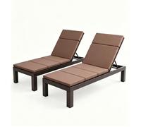 Lot de 2 Bain de soleil - Chaise longue - Marron - Résine imitation rotin - Dossier réglable - Confort optimal