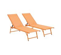 sweeek - Lot de 2 Bains de Soleil Acier textilène inclinable 4 Positions Tropea Orange. 165 x 54.5 x 82.5 cm