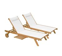 Lot de 2 bains de soleil avec coussin et tablette en bois blanc Goa - Oviala