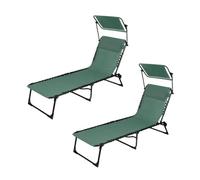 Toilinux - Lot de 2 bains de soleil avec parasol et coussin - Thé vert Vert G